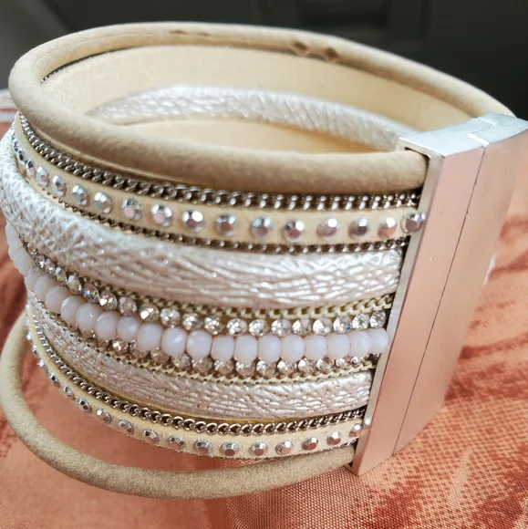 FINAL DROP!! Tan Faux Suede & Gold Faux Leather Bohemian Wrap Style Bracelet - Picture 5 of 9